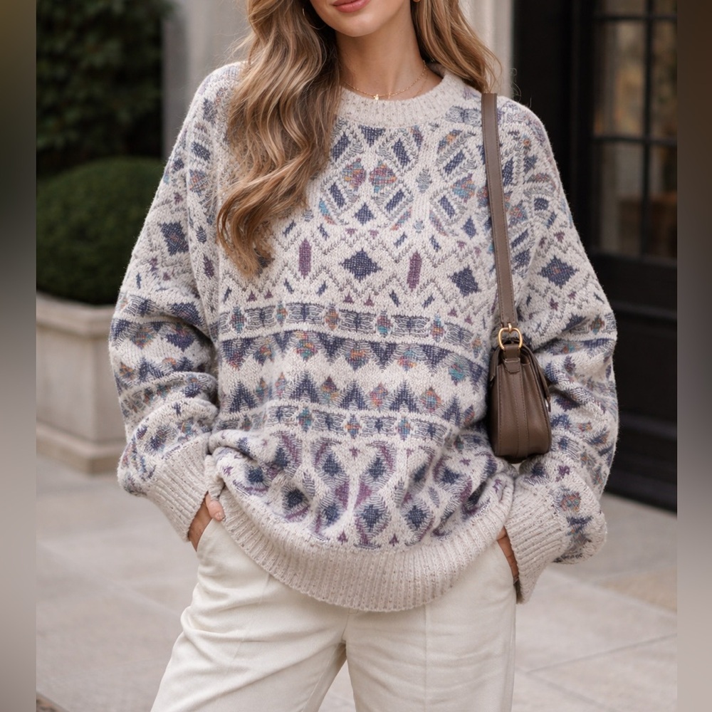 Vintage Shenandoah Textured Cotton Geometric Sweater Oversized Fit Comfy USA XL